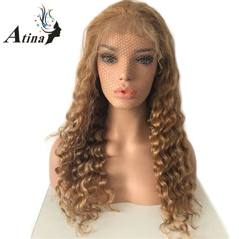 27 honey blonde 250 density lace front human hair wigs deep curly