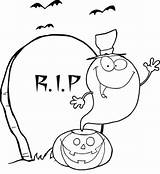 Ghost Coloring Tombstone Pumpkin Waving Bats Near Printable sketch template