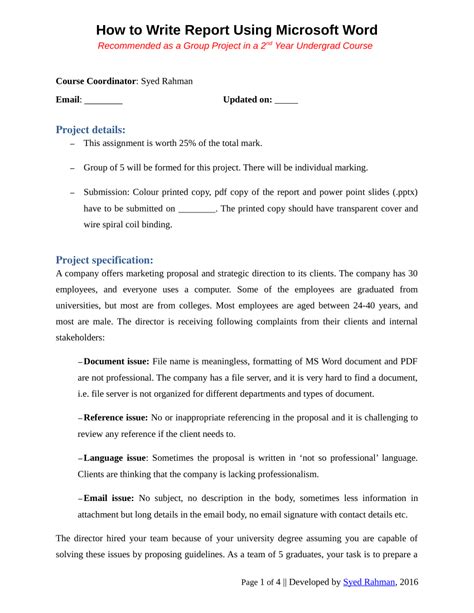 write  report assignment template