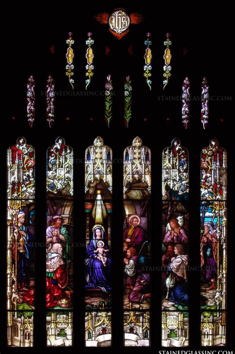 glorious nativity scene religious stained glass window