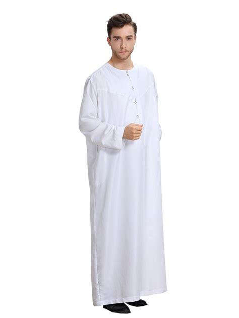 Casual Thobe For Men Muslim Hajj Islamic Clothes Men White Bth808 In