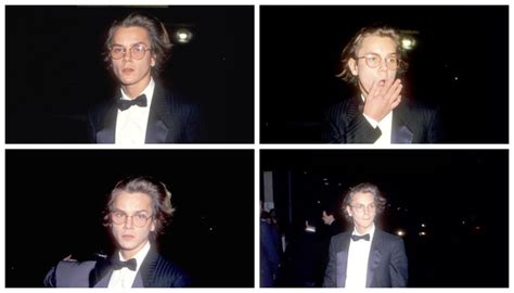 Four Different Shots Of A Man In A Tuxedo And Bow Tie Wearing Glasses