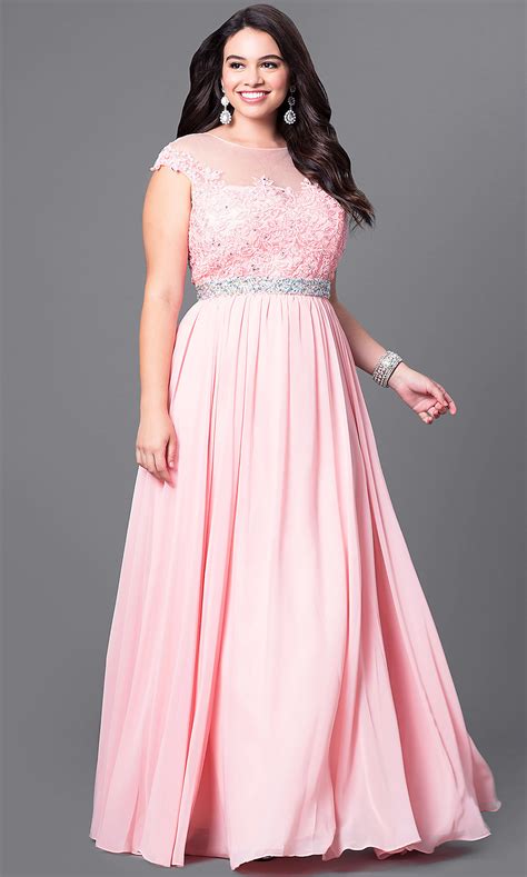cap sleeve plus size long formal dress with lace
