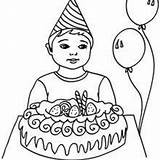 Birthday Boy Party Coloring Pages Cake Kids Printable Blowing Candles Gift sketch template