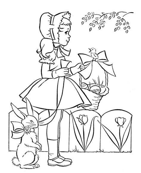 cute  girl  easter egg  easter bunny coloring pages
