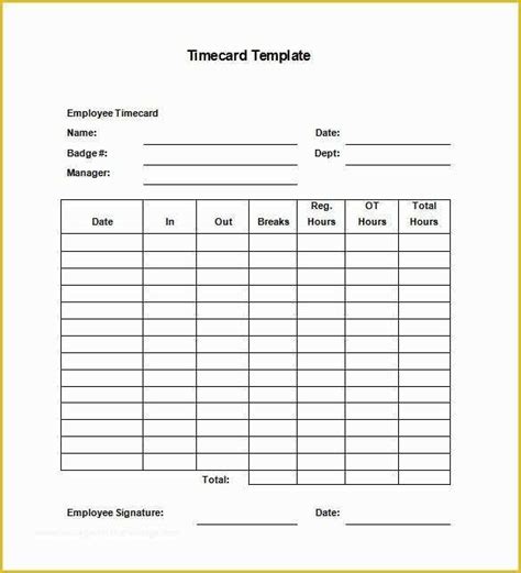 blank time card template    time card templates