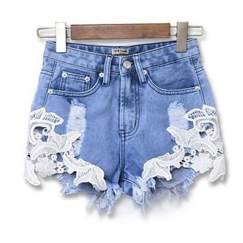 Summer Hollw Out Crochet Lace Denim Shorts Holes Jeans