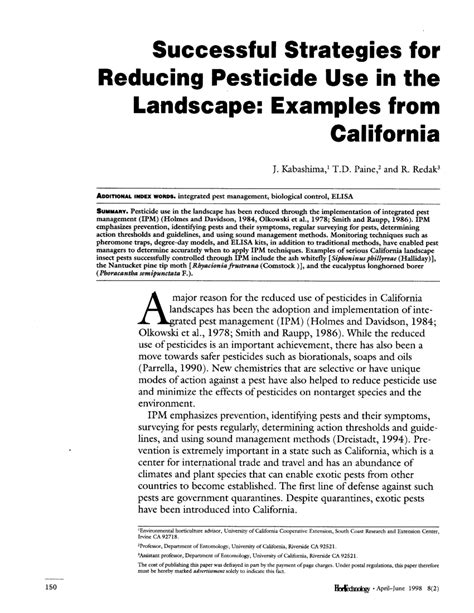 Pdf Successful Strategies For Reducing Pesticide Use In The Landscape
