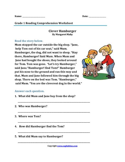 reading comprehension worksheets short stories  grade   pic