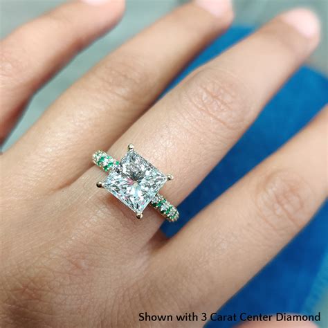 carat princess cut diamond pave eternity engagement ring  emerald