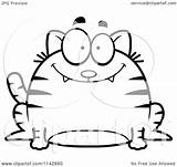 Cartoon Smiling Cat Tabby Chubby Clipart Outlined Coloring Vector Thoman Cory Royalty sketch template