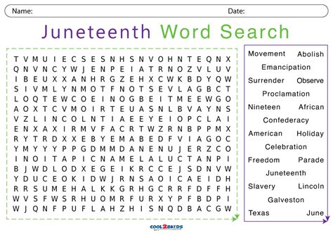 juneteenth word search puzzle  printable  printables word hot