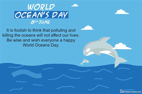 happy ocean world day greeting card  blue sea