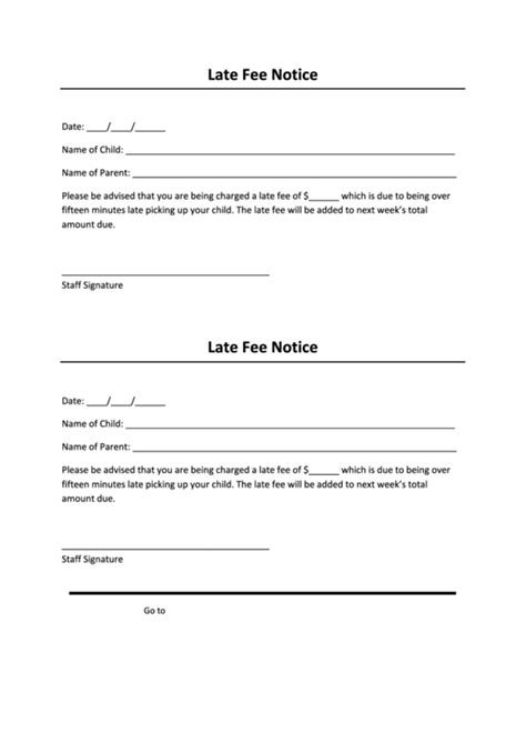 late fee notice template  minutes picking   child printable