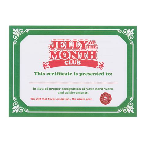 printable jelly   month club certificate template printable
