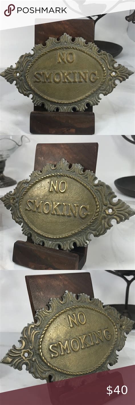 Vintage Brass “no Smoking” Sign Plaque Vintage Brass Plaque Sign
