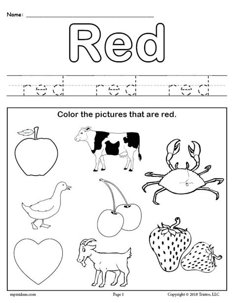 color red worksheet supplyme