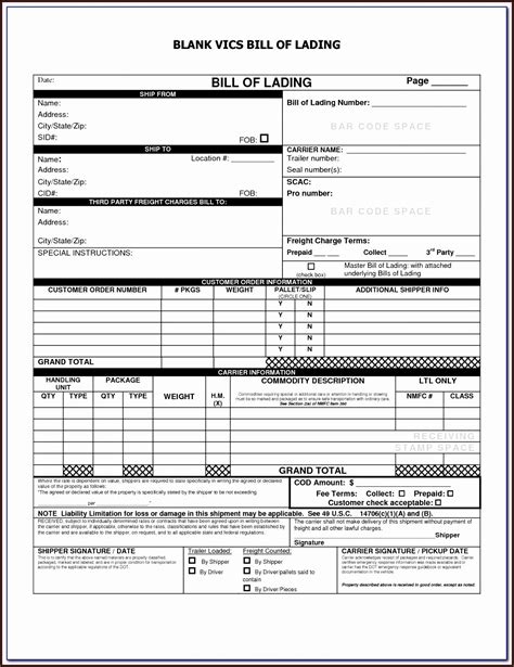 printable straight bill  lading short form form resume