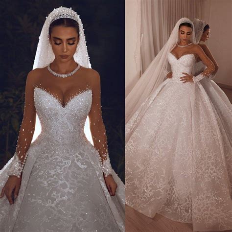 Luxury Arabic Dubai Princess Lace Ball Gowns Wedding