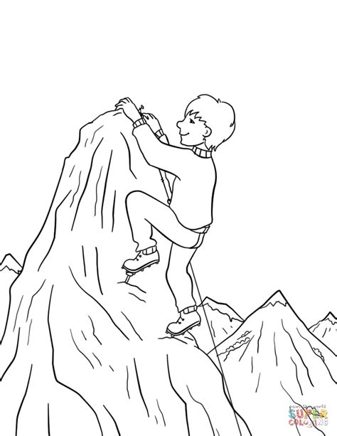 boy climbing   mountain summit coloring page  printable