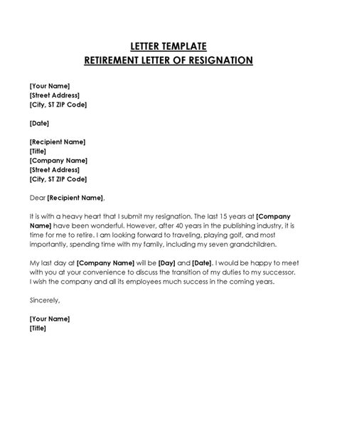 write  retirement letter  resignation examples
