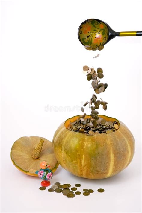 pumpkin  money stock image image  strew white