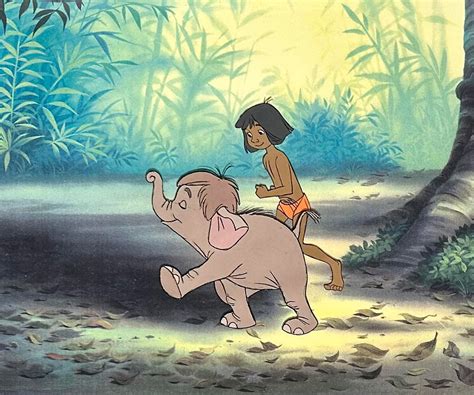 original production animation cels  mowgli  hathi jr   jungle book