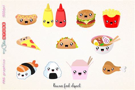 fast food clipart cute kawaii dinner clipart  digital stamps png