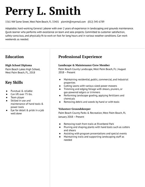 general labor resume examples