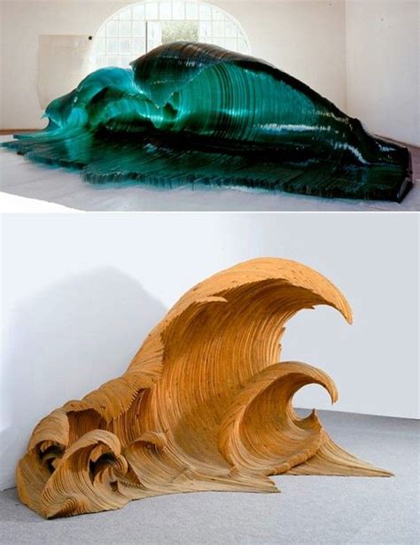 Ocean Wave Glass And Wood Sculptures Wood Sculpture Ocean Art