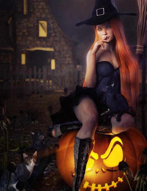 redhead witch sitting   pumpkin  art  shibashake  deviantart