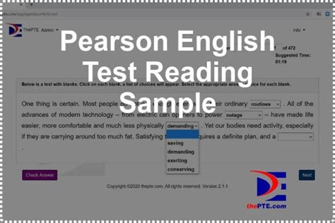 pearson english test reading sample thepte
