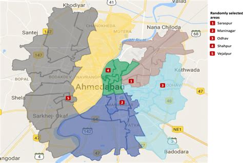 ahmedabad city zone ward map including randomly selected areas
