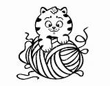 Wool Ball Cat Coloring Coloringcrew Cats sketch template