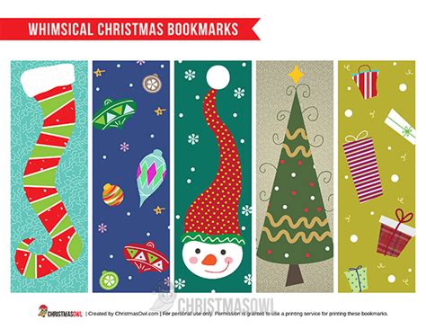 printable christmas bookmarks   whimsical style