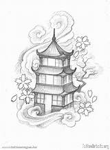 Japanese Temple Tattoo Pagoda Drawing Chinese Drawings Designs Draw Cool Sketches Tattoos Building Fire Getdrawings Asian Google Tatuagem Templo Clouds sketch template