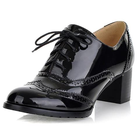odema womens pu patent leather oxfords brogue wingtip lace  chunky