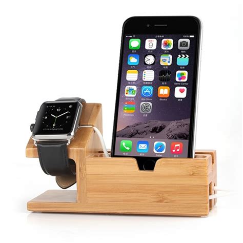 apple  ipad air genuine bamboo charging dock charger station  iphone    desk
