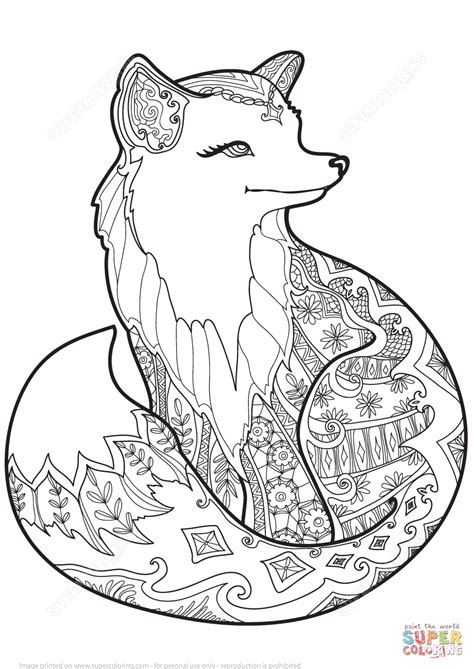 zentangle fox coloring page  printable coloring pages