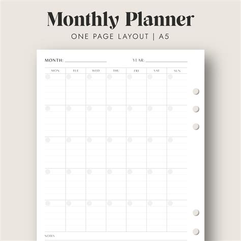 monthly planner printable insert   size  page layout