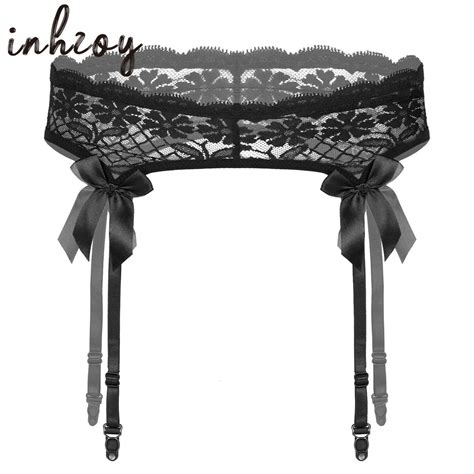 mens sissy lingerie sheer lace suspenders thigh highs stockings garter