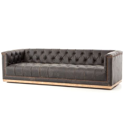 maxx distressed black leather tufted sofa zin home