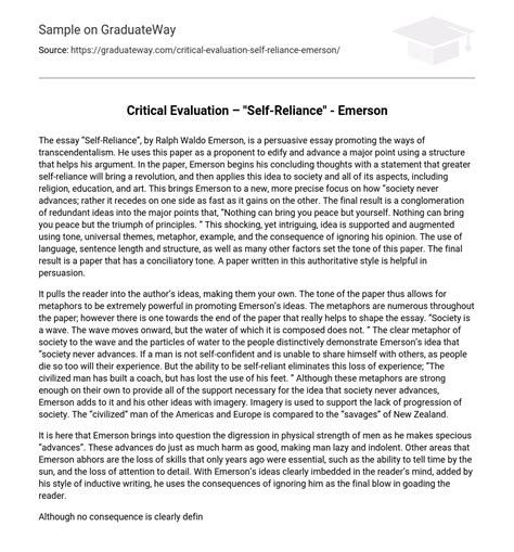 critical evaluation  reliance emerson essay