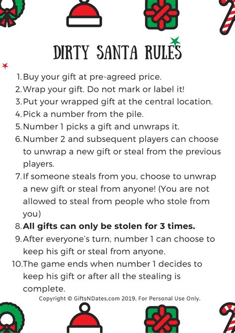 dirty santa rules printable  freeprintabletmcom