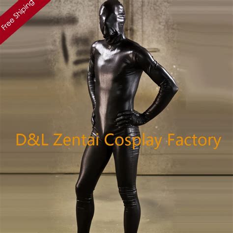 buy  shipping dhl  sexy costume black shiny metallic full body zentai