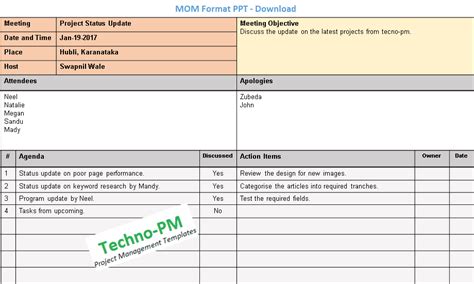 mom format template  types  project management templates