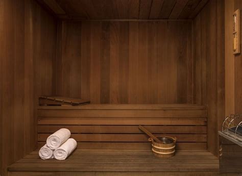 wooden sauna   towels