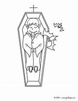 Coffin Sleeping Dracula Vampire Coloring Halloween Pages Kawaii Template Print Color sketch template