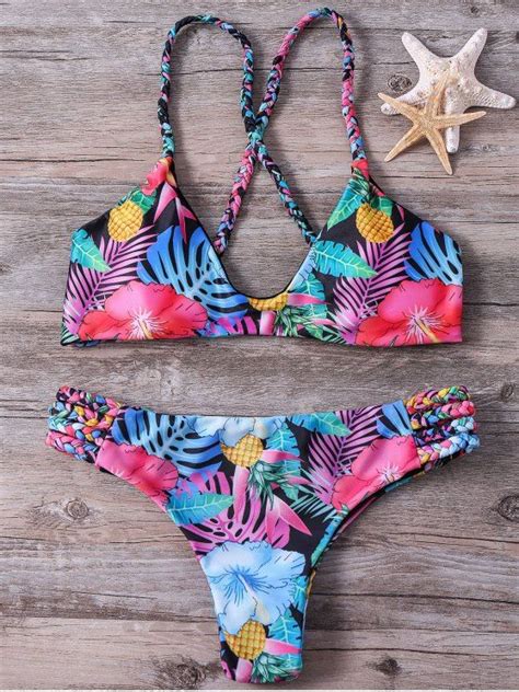 [18 Off] 2021 Print Braided Strap Colored Bikini Set In Colormix Zaful