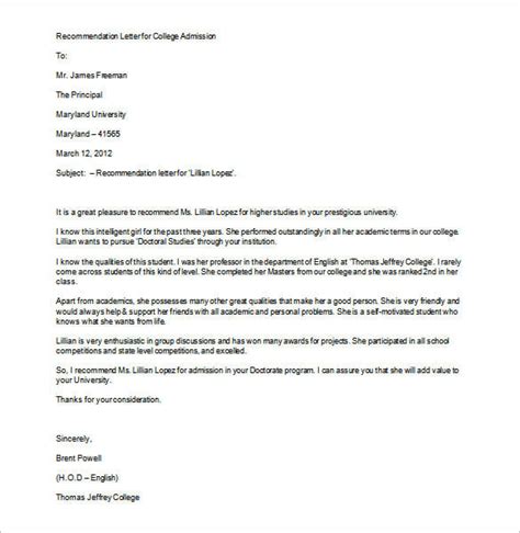 sample recommendation letter  college admission  employer